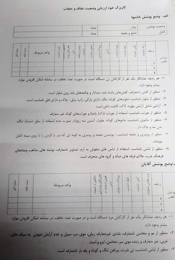 برگه ارزیابی ستاد امر به معروف و نهی از منکر از وضعیت ادارات بازرسی‌شده (2)